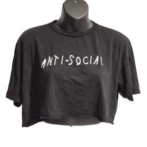 OOTDFash Anti-Social Graphic Crop Top Black Short Sleeve Tee Large